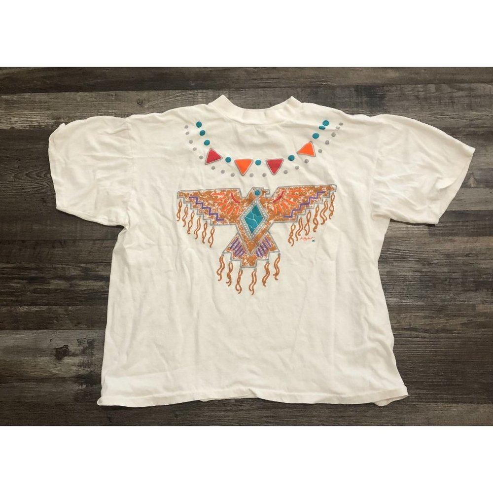 Vtg Aztec Thunderbird Tribal Eagle Bird Single Stitch Womens Large Shirt